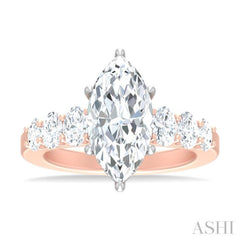 1 1/4 Ctw Marquise Shape Oval and Round Cut Diamond Semi Mount Engagement Ring in 14K Rose and White Gold