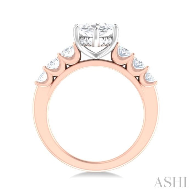 1 1/4 Ctw Marquise Shape Oval and Round Cut Diamond Semi Mount Engagement Ring in 14K Rose and White Gold