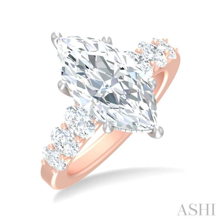 1 1/4 Ctw Marquise Shape Oval and Round Cut Diamond Semi Mount Engagement Ring in 14K Rose and White Gold