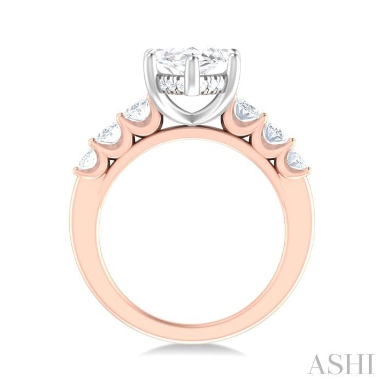 1 1/4 Ctw Marquise Shape Oval and Round Cut Diamond Semi Mount Engagement Ring in 14K Rose and White Gold