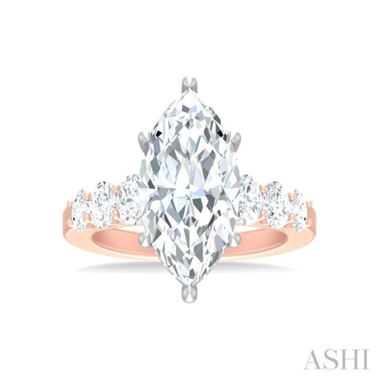 1 1/4 Ctw Marquise Shape Oval and Round Cut Diamond Semi Mount Engagement Ring in 14K Rose and White Gold