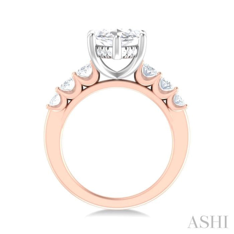 1 1/4 Ctw Marquise Shape Oval and Round Cut Diamond Semi Mount Engagement Ring in 14K Rose and White Gold