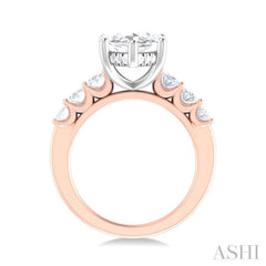 1 1/4 Ctw Marquise Shape Oval and Round Cut Diamond Semi Mount Engagement Ring in 14K Rose and White Gold