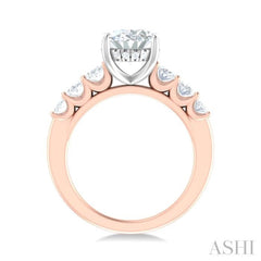 1 1/4 Ctw Oval Shape Oval and Round Cut Diamond Semi Mount Engagement Ring in 14K Rose and White Gold
