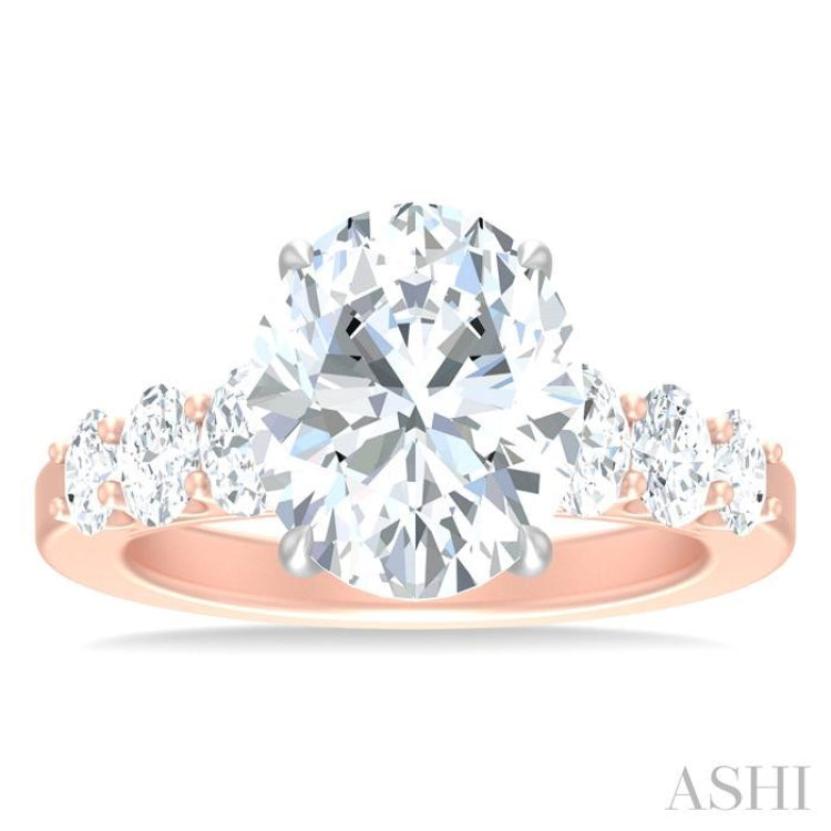 1 1/4 Ctw Oval Shape Oval and Round Cut Diamond Semi Mount Engagement Ring in 14K Rose and White Gold