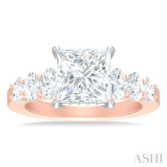 1 1/4 Ctw Princess Shape Oval and Round Cut Diamond Semi Mount Engagement Ring in 14K Rose and White Gold