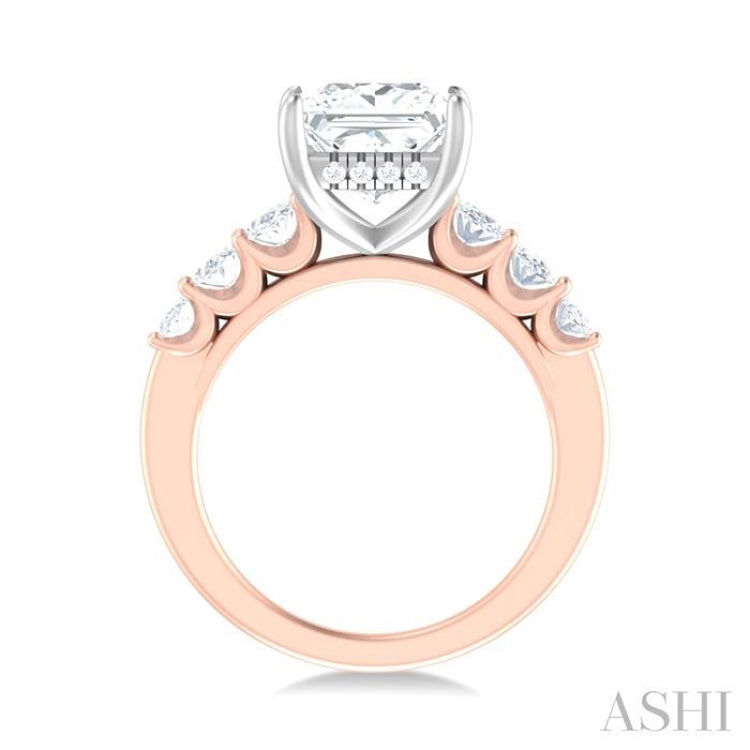 1 1/4 Ctw Princess Shape Oval and Round Cut Diamond Semi Mount Engagement Ring in 14K Rose and White Gold