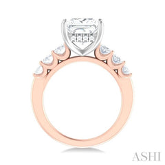 1 1/4 Ctw Princess Shape Oval and Round Cut Diamond Semi Mount Engagement Ring in 14K Rose and White Gold
