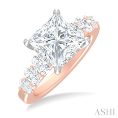 1 1/4 Ctw Princess Shape Oval and Round Cut Diamond Semi Mount Engagement Ring in 14K Rose and White Gold