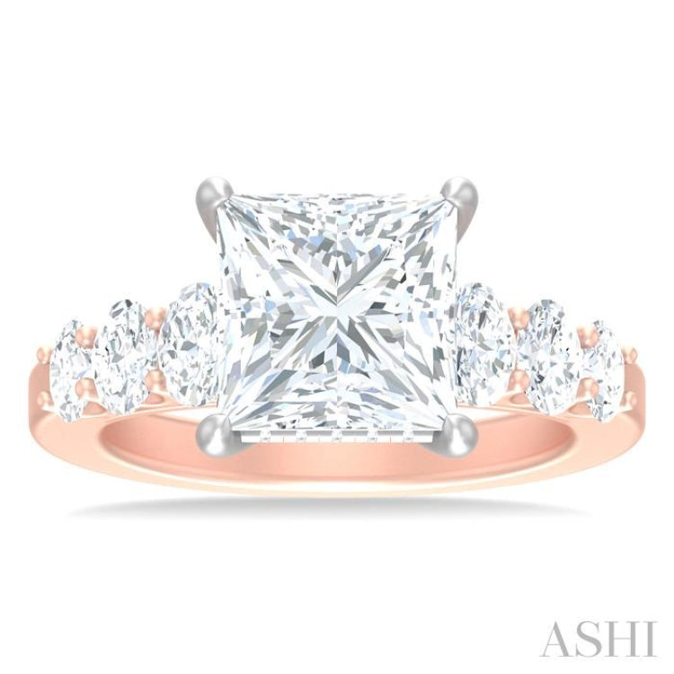 1 1/4 Ctw Princess Shape Oval and Round Cut Diamond Semi Mount Engagement Ring in 14K Rose and White Gold