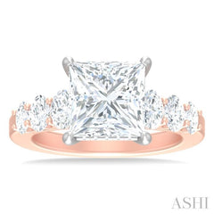 1 1/4 Ctw Princess Shape Oval and Round Cut Diamond Semi Mount Engagement Ring in 14K Rose and White Gold