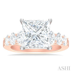 1 1/4 Ctw Princess Shape Oval and Round Cut Diamond Semi Mount Engagement Ring in 14K Rose and White Gold