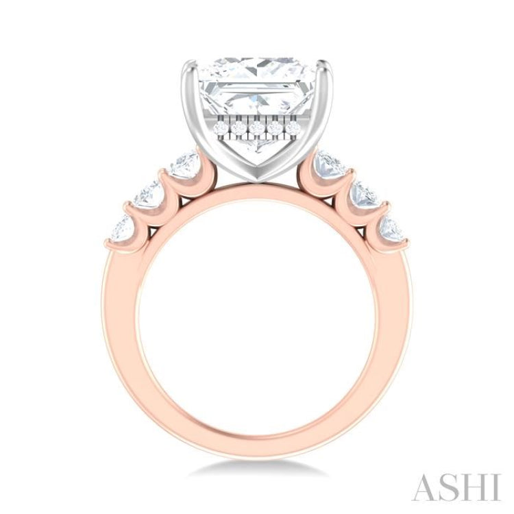 1 1/4 Ctw Princess Shape Oval and Round Cut Diamond Semi Mount Engagement Ring in 14K Rose and White Gold