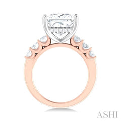 1 1/4 Ctw Princess Shape Oval and Round Cut Diamond Semi Mount Engagement Ring in 14K Rose and White Gold