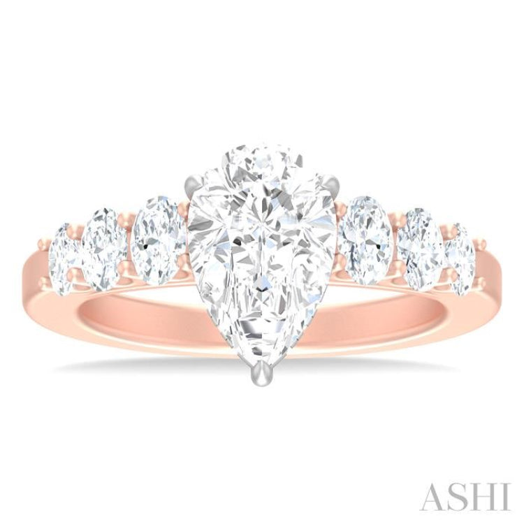 1 Ctw Pear Shape Oval and Round Cut Diamond Semi Mount Engagement Ring in 14K Rose and White Gold
