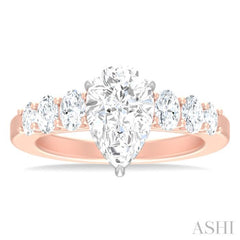 1 Ctw Pear Shape Oval and Round Cut Diamond Semi Mount Engagement Ring in 14K Rose and White Gold