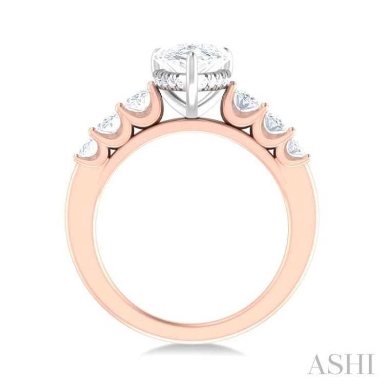 1 Ctw Pear Shape Oval and Round Cut Diamond Semi Mount Engagement Ring in 14K Rose and White Gold