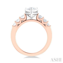 1 Ctw Pear Shape Oval and Round Cut Diamond Semi Mount Engagement Ring in 14K Rose and White Gold