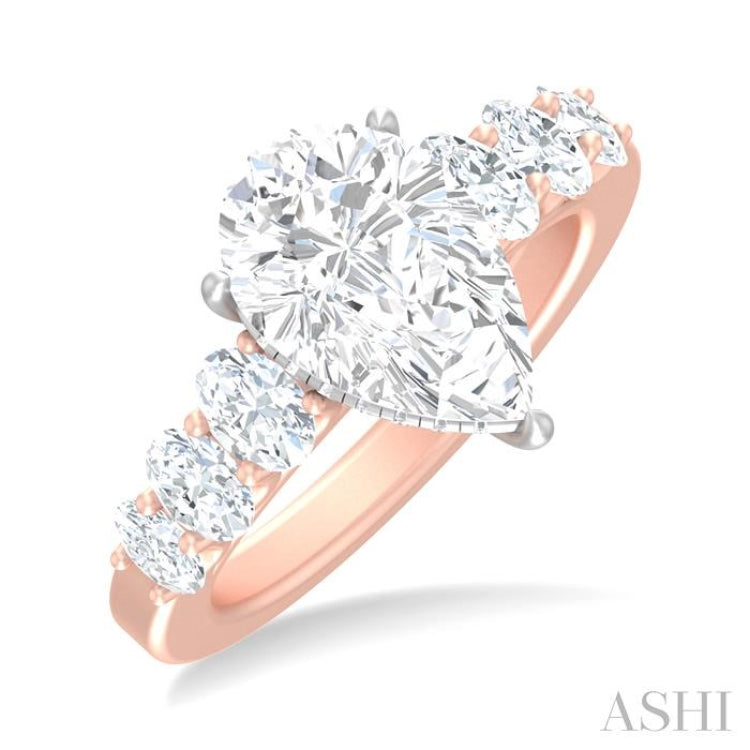1 1/4 Ctw Pers Shape Oval and Round Cut Diamond Semi Mount Engagement Ring in 14K Rose and White Gold