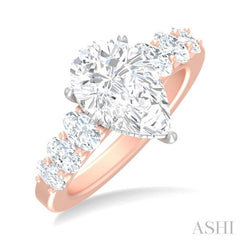 1 1/4 Ctw Pers Shape Oval and Round Cut Diamond Semi Mount Engagement Ring in 14K Rose and White Gold