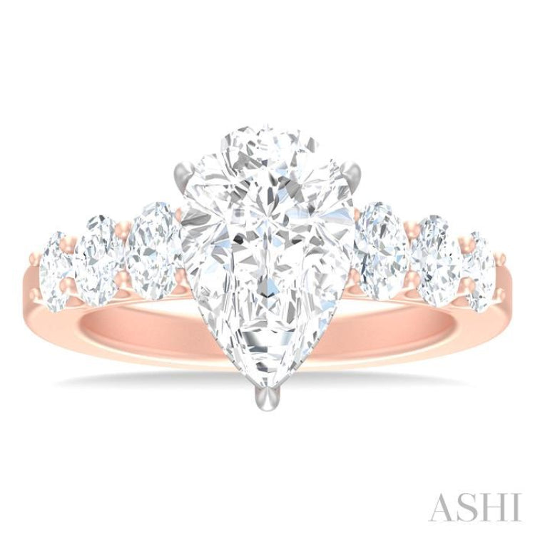 1 1/4 Ctw Pers Shape Oval and Round Cut Diamond Semi Mount Engagement Ring in 14K Rose and White Gold