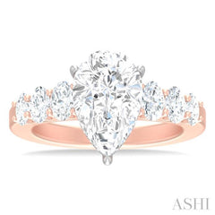 1 1/4 Ctw Pers Shape Oval and Round Cut Diamond Semi Mount Engagement Ring in 14K Rose and White Gold
