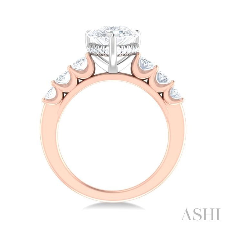 1 1/4 Ctw Pers Shape Oval and Round Cut Diamond Semi Mount Engagement Ring in 14K Rose and White Gold
