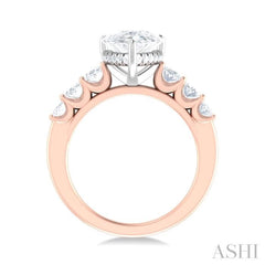 1 1/4 Ctw Pers Shape Oval and Round Cut Diamond Semi Mount Engagement Ring in 14K Rose and White Gold