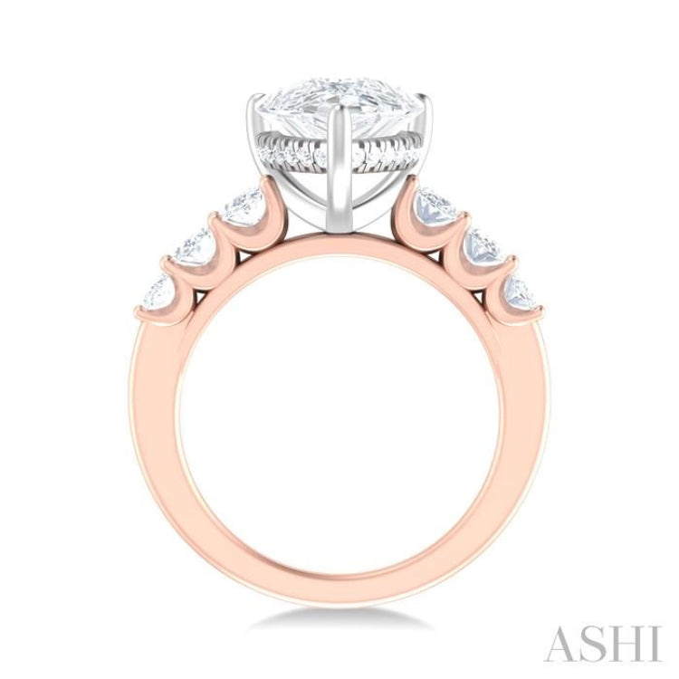 1 1/4 Ctw Pers Shape Oval and Round Cut Diamond Semi Mount Engagement Ring in 14K Rose and White Gold
