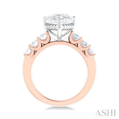 1 1/4 Ctw Pers Shape Oval and Round Cut Diamond Semi Mount Engagement Ring in 14K Rose and White Gold