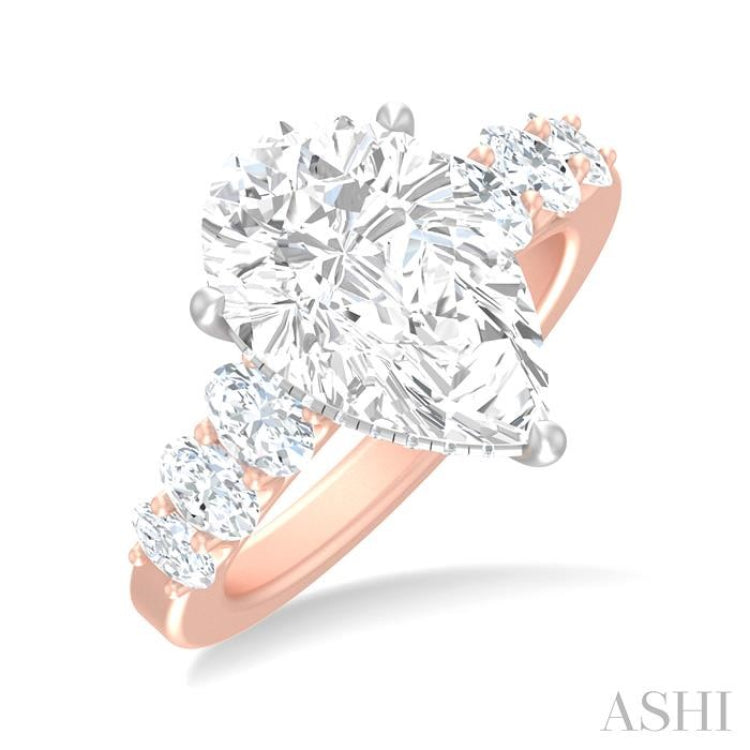 1 1/4 Ctw Pers Shape Oval and Round Cut Diamond Semi Mount Engagement Ring in 14K Rose and White Gold
