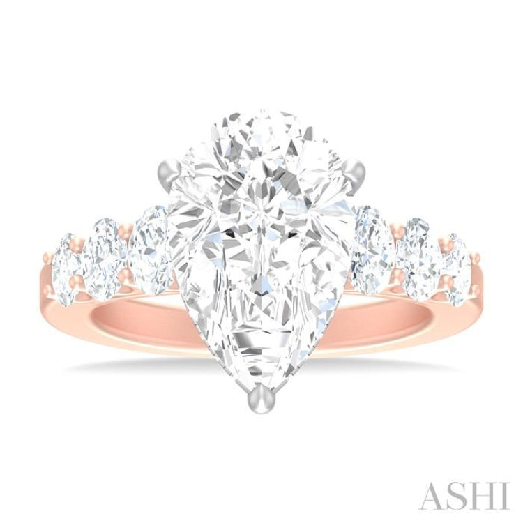 1 1/4 Ctw Pers Shape Oval and Round Cut Diamond Semi Mount Engagement Ring in 14K Rose and White Gold