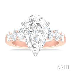 1 1/4 Ctw Pers Shape Oval and Round Cut Diamond Semi Mount Engagement Ring in 14K Rose and White Gold