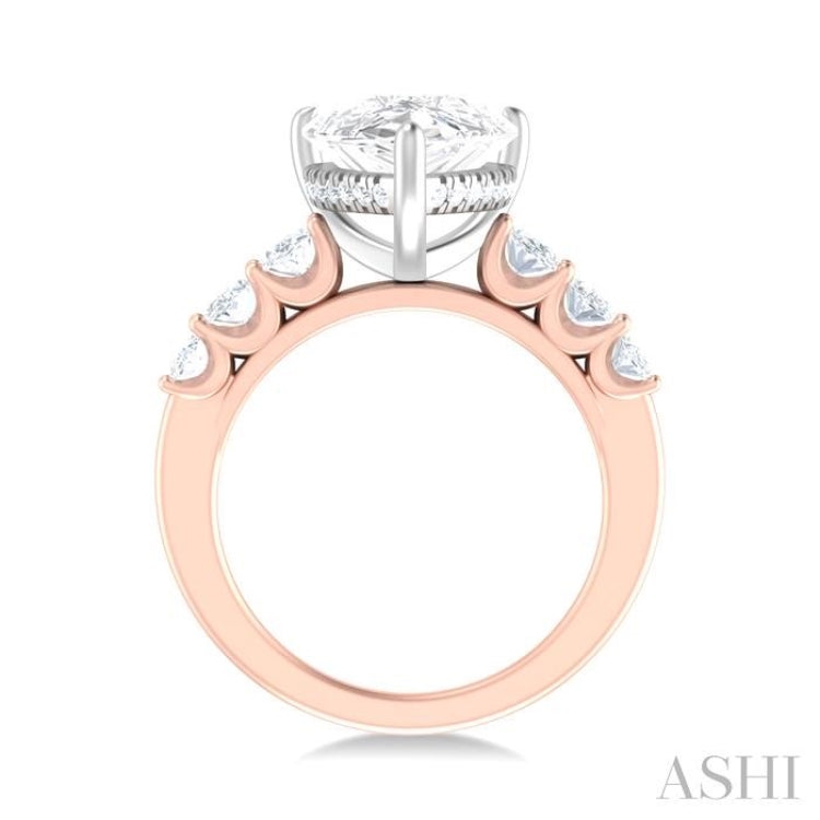 1 1/4 Ctw Pers Shape Oval and Round Cut Diamond Semi Mount Engagement Ring in 14K Rose and White Gold