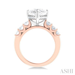 1 1/4 Ctw Pers Shape Oval and Round Cut Diamond Semi Mount Engagement Ring in 14K Rose and White Gold