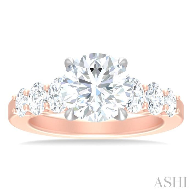 1 1/4 Ctw Round Shape Oval and Round Cut Diamond Semi Mount Engagement Ring in 14K Rose and White Gold