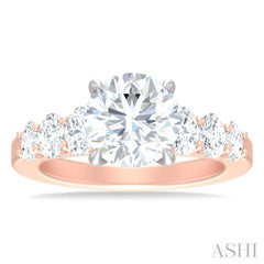 1 1/4 Ctw Round Shape Oval and Round Cut Diamond Semi Mount Engagement Ring in 14K Rose and White Gold