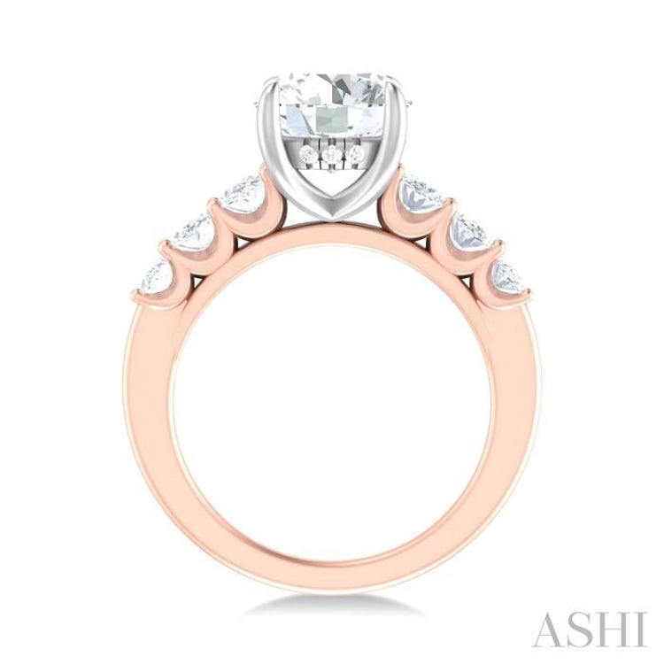 1 1/4 Ctw Round Shape Oval and Round Cut Diamond Semi Mount Engagement Ring in 14K Rose and White Gold
