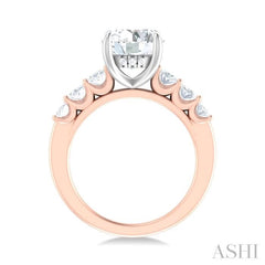 1 1/4 Ctw Round Shape Oval and Round Cut Diamond Semi Mount Engagement Ring in 14K Rose and White Gold