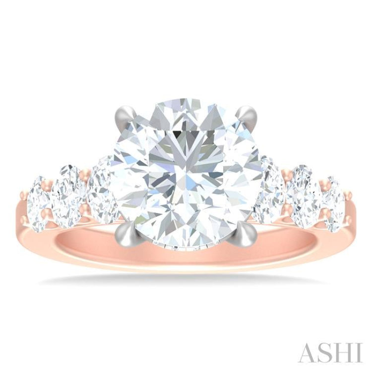 1 1/4 Ctw Round Shape Oval and Round Cut Diamond Semi Mount Engagement Ring in 14K Rose and White Gold