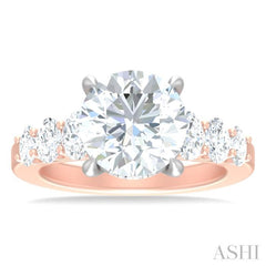 1 1/4 Ctw Round Shape Oval and Round Cut Diamond Semi Mount Engagement Ring in 14K Rose and White Gold