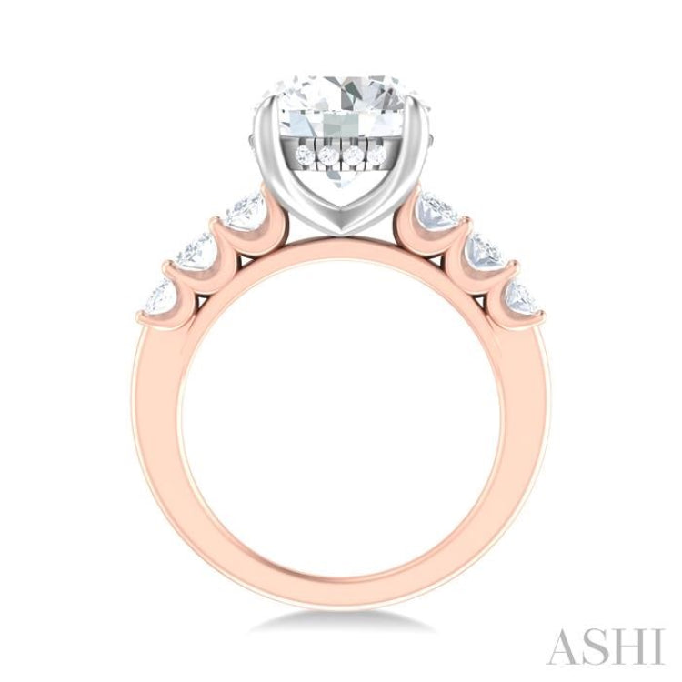 1 1/4 Ctw Round Shape Oval and Round Cut Diamond Semi Mount Engagement Ring in 14K Rose and White Gold