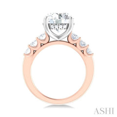 1 1/4 Ctw Round Shape Oval and Round Cut Diamond Semi Mount Engagement Ring in 14K Rose and White Gold
