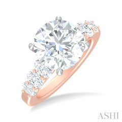 1 1/4 Ctw Round Shape Oval and Round Cut Diamond Semi Mount Engagement Ring in 14K Rose and White Gold