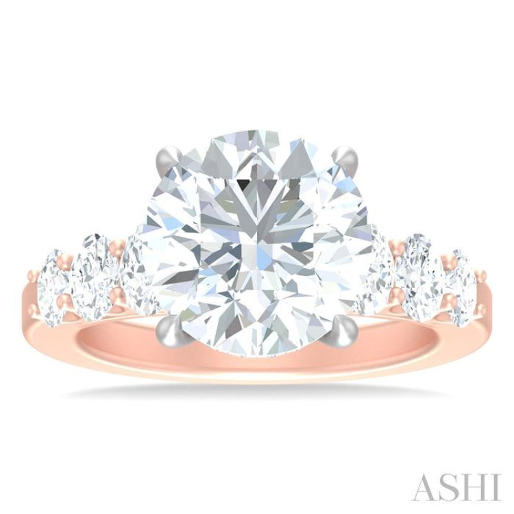 1 1/4 Ctw Round Shape Oval and Round Cut Diamond Semi Mount Engagement Ring in 14K Rose and White Gold