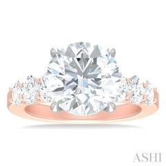 1 1/4 Ctw Round Shape Oval and Round Cut Diamond Semi Mount Engagement Ring in 14K Rose and White Gold
