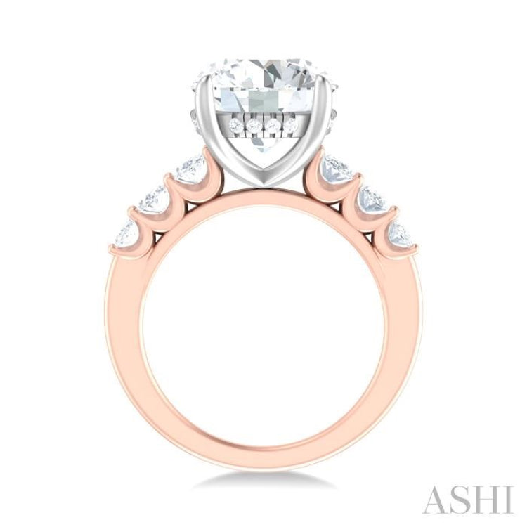 1 1/4 Ctw Round Shape Oval and Round Cut Diamond Semi Mount Engagement Ring in 14K Rose and White Gold