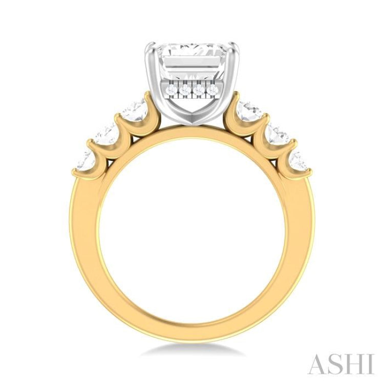 1 1/4 Ctw Emerald Shape Oval and Round Cut Diamond Semi Mount Engagement Ring in 14K Yellow and White Gold