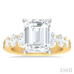 1 1/4 Ctw Emerald Shape Oval and Round Cut Diamond Semi Mount Engagement Ring in 14K Yellow and White Gold