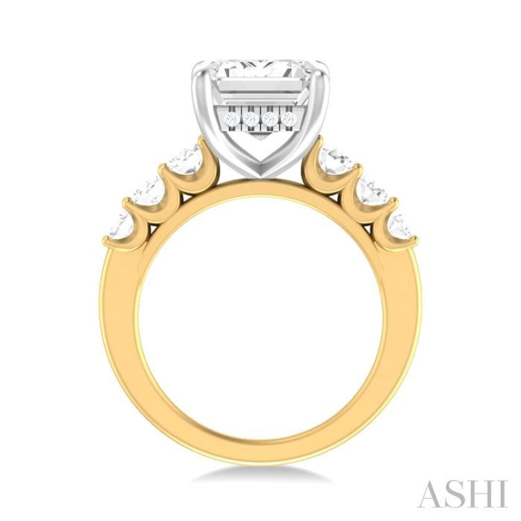 1 1/4 Ctw Emerald Shape Oval and Round Cut Diamond Semi Mount Engagement Ring in 14K Yellow and White Gold